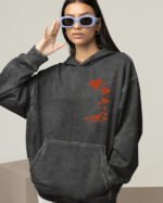 Bluza oversize z kapturem <br>Spadające serca <br>Haft, Efekt sprania